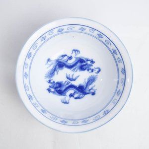 Blue Moon Porcelain Twin Dragons 6" Rice Noodle Cereal Bowl Lattice Pattern